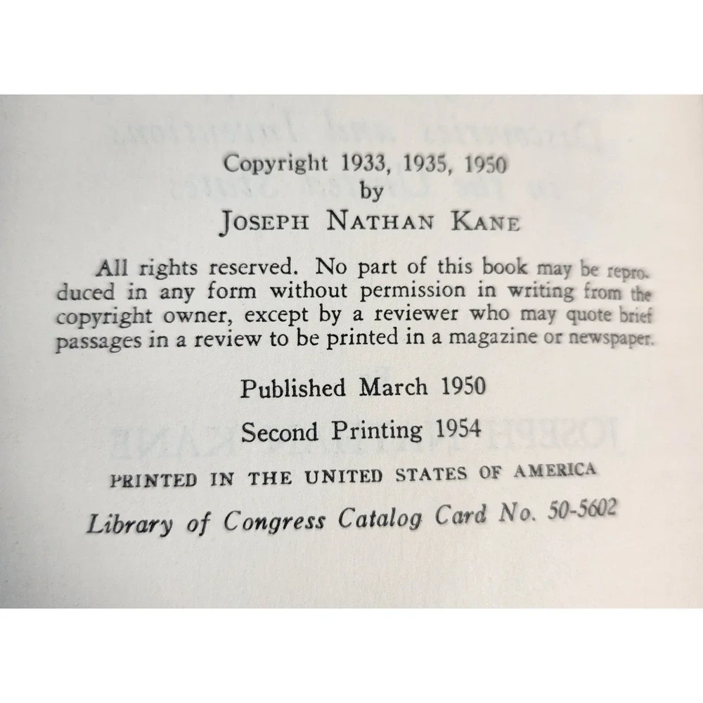 Famous First Facts First Happenings, Discoveries 1950 By Joseph Nathan Kane